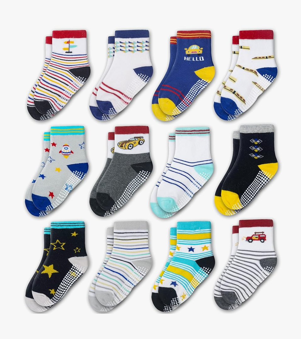 Evercute Toddler Girls Grip Socks 12 Pack Boys Non Slip Socks for Kids Anti Skid, Size 1-3T