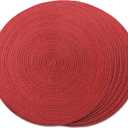 FunWheat Round Placemats Set of 6 Table Mats for Dining Tables Washable Non-Slip Place mats 15 Inch for Christmas(Red Shine)