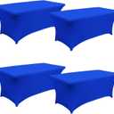 6FT Spandex Table Cover Table Cloth for Folding Tables Fitted Rectangular Tablecover Washable Wrinkle Resistant Polyester Stretch Tablecloth Protector for Wedding Banquet Party (4 Pack, Royal Blue)