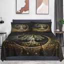 4 Pieces Queen Size Bed Sheet Sets with Pillowcases, Black Sun and Moon Soft Microfiber Bedding for Kids and Adults, Flat, Fitted Sheet for Bedroom Bed Decor