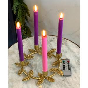 Flameless Advent Candle Set 4-Piece LED Advent Taper Candles Purple and Pink - Soft White Flickering Flame - Remote Control
