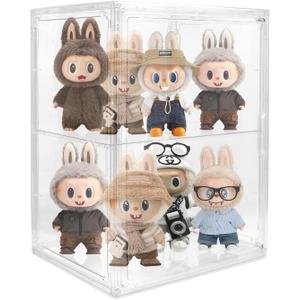 Acrylic Display Case - 2 Layers Transparent Doll Display Box Oversized with Magnetic Lid and Removable Partitions for Storing Dolls, Models and Cosmetics