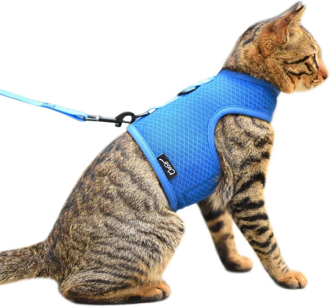 Cat Harness and Leash for Walking Escape Proof Breathable Mesh Fabric, Solid Blue, XX-Large, Adjustable Cat Walking Jackets, Padded Stylish Cat Vest