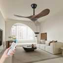 QWO 36" Outdoor Ceiling Fan No Light,Solid Wood Small Bedroom Ceiling Fans Without Lights, Outdoor Ceiling Fans For Patios, Porch and Living room,High Cfm DC 3 Blade Modern Ceiling Fan With Remote (Apricot Gray)