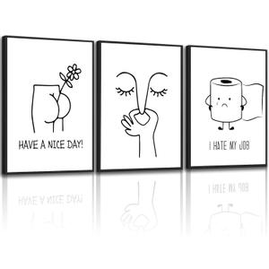 3pcs Funny Bathroom Wall Art Black and White Toilet Posters Prints Humorous Artwork Pictures Bad Smell Toilet Papers Roll Canvas Wall Decor for Minimalist Bathroom Toilet Decor 1216 Inch Unframed