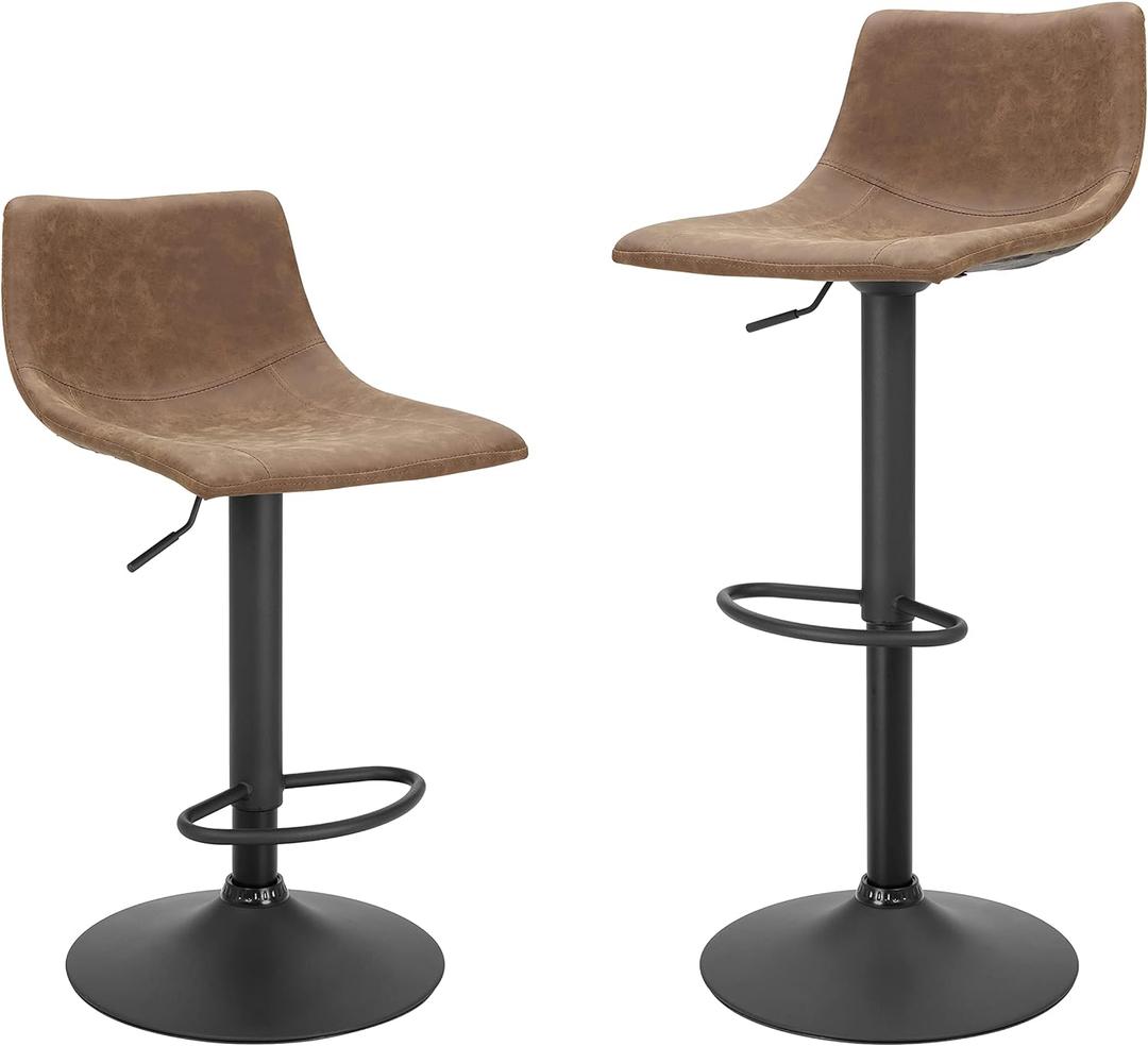 Finnhomy Bar Stools Set of 2 Counter Height, Swivel Barstools with Footrest and L Shape Back, Height Adjustable Modern Bar Chairs, Vintage Leather, Retro Brown
