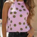 Sunloudy Women Halter Mock Neck Tank Tops Sleeveless Backless Floral Print Top Trendy Open Back Going Out Camisole (Blue, M)
