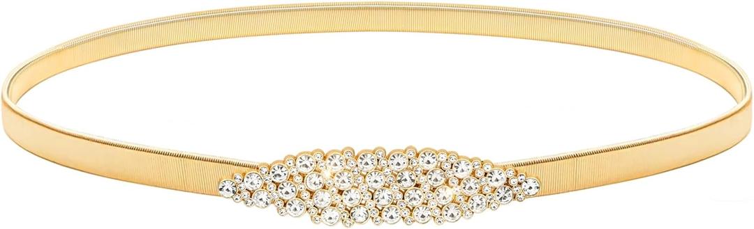 LIMHOO Women's Skinny Metal Waist Belt Elastic Thin Waist Belt for Dress Stretch Chain Belt (Hy19414-gold)