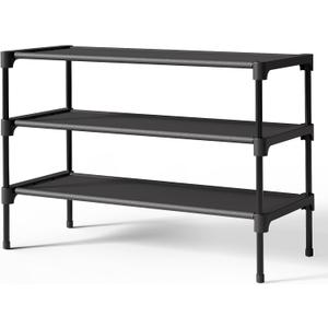 Kitsure Shoe Rack - Non-Woven Shoe Rack Shelf, Shoe Organizer for Closet, Entryway, Garage & Corridor, Stackable Shoe Shelves, 27.5" Wide - 3 Tier, Black