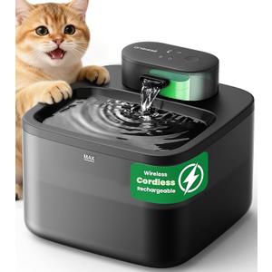 Oneisall Wireless Cat Water Fountain: 74oz/2.2L Cordless Pet Water Fountains, 4000mAh Battery Operated UltraQuiet Integrated SilentFlow™ Pump for Cats Indoor, Automatic Cat Water Dispenser, BPAFree