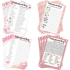 25 Players Valentine's Party Games Cards Set - Includes Word Search, Word Scramble, Pictionary & Candy Match Games with Answer Key, Perfect for Adults, Family, Office, Large Group Party Activities