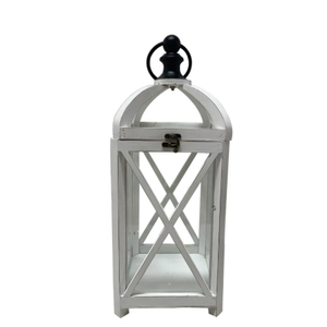 21" Vintage Distressed White Metal Lantern, Glass Paneled Hanging Candle Lantern, Rustic Farmhouse Decor for Indoor & Outdoor Patio, Garden, Wedding & Entryway Display