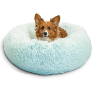 Best Friends by Sheri The Original Calming Donut Dog Bed for Medium Dogs up to 45 lbs, Shag Faux Fur, Baby Blue, 30" x 30"