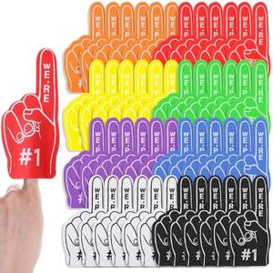 Quilax 48 Pcs Sport Party Favors Mini Foam Fingers #1 Basketball Baseball Football Soccer Team Cheerleader Gifts for Sports Events Birthday Supplies