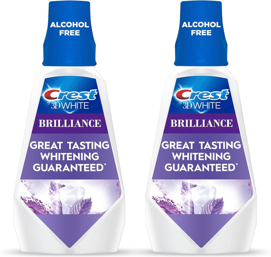 Crest 3D White Mouthwash, Teeth Whitening for Adults, 1L, 2 Pack, Alcohol Free Mouth Rinse, Breath Freshener, Antibacterial, Antiseptic, Bad Breath Treatment, Peroxide Free, Clean Mint