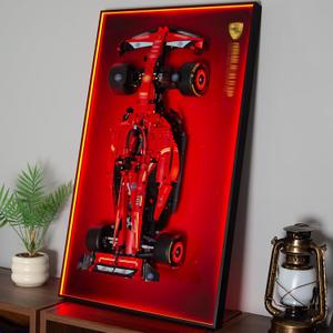 iCUANUTY Display Wallboard with RGB Colorful LED Lights Compatible with Lego Technic Ferrari SF-24 F1 42207 Model Car, Compatible with Lego Car Wall Mount, Adult Collectibles Display Frame(No Cars Included), 31.6"L x 19.8"W