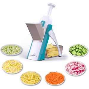 ONCE FOR ALL Safe Mandoline Slicer 5 in 1 Vegetable Cutter, Strips Julienne Dicer Adjustable Thickness 0.1-8 mm for Kitchen Fast Meal Prep (Blue)