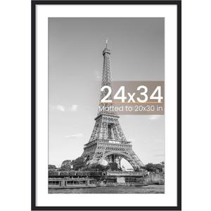 Upsimples 24x34 Poster Frame, Display Pictures 20x30 with Mat or 24 x 34 Without, Wall Hanging Picture Frames, Black, 1 Pack