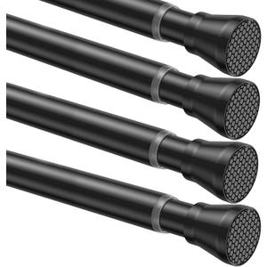 AIZESI 4pcs Spring Tension Curtain Rod for Windows 28 to 48 Inch, Black 7/8 Diameter Adjustable Curtain Rod Spring Curtian Rods No Dirlling for Bathroom, Kitchen, Cupboard