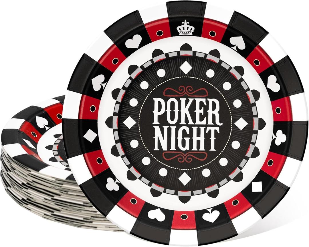 Cheerland Casino Party Decorations Paper Plates for Las Vegas Disposable Poker Casino Night Party Supplies Dessert Plate Theme Birthday Bachelor Poker Event Parties and Game Nights 7 Inch Pack of 24