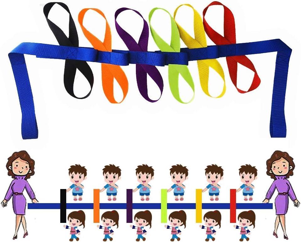 Walking Rope for Preschool Line Up Rope with Rings for Kids Toddlers to Walk Together Safety Daycare Leash Straps with Handles Teachers School Belt Colorful Line Holder (12 Children & 2 Adults)