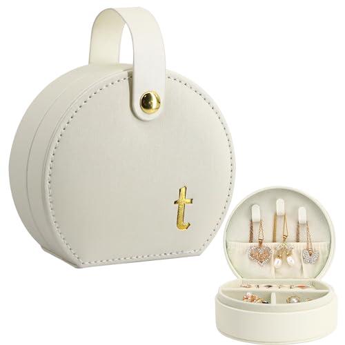 COLLECTIVE HOME - Travel Jewelry Case, Elegant Half-Moon Design with Gold Monogram, Detachable Handle, Personalized Accessory Organizer, Gift for Fashion-Forward Women and Teens (t)