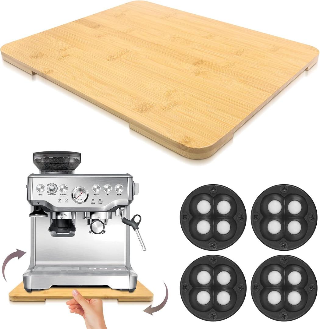 360 Rolling Tray Bamboo Appliance Slider for Kitchen Appliances, for Breville Espresso Machine Accessories, Sliding Tray for Coffee Maker Appliances Mat Easily from Under The Cabinet Natural13"15.7"