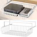 ENONCI Under Desk Drawer, Slide Out Design, No Drill Metal Under Desk Cable Management, Under Table Storage Shelf Tray Basket Under Table Drawer Organizer for Office, Home, Workspace, Cabinet, White