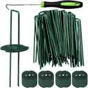Bakulyor 50pcs Green Artificial Turf Stakes Staples + 50pcs Buffer Washer, 6 Inch 11 Gauge Landscape Staples, Galvanized Lawn Spikes, Heavy Duty Yard Ground Pin for Grass Weed Barrier Sod Fabric
