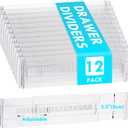 Drawer Dividers, 12 Pack Adjustable Drawer Organizers 3.2" High Expandable from 11.3-20" Clear Expandable Dresser Organizer for Clothes Kitchen Utensils Cutlery Drawer Organizers Set