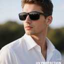 Polarized Sunglasses for Men Womens, Mens Sunglasses UV Protection, Black Square Sun Glasses Driving Fishing Golf (A01- Matte Black/Gray Lens)