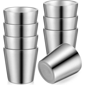 8 Pack Stainless Steel Insulated Cup Metal Tumbler Double Wall Vacuum Water Glasses Camping Reusable Mugs Bbq Home Office Party Coffee(5.9 oz) (Silver)