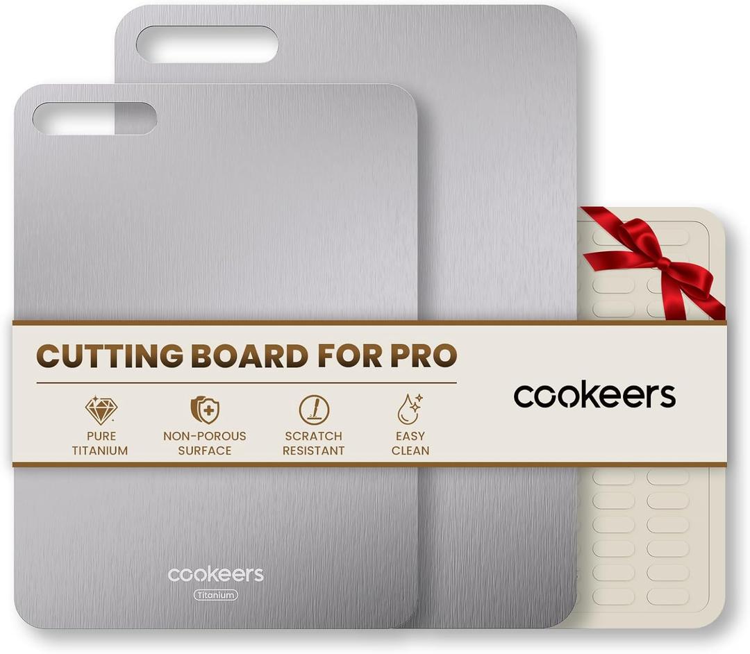 Titanium Cutting Board set of 2-2026 New Upgraded Pure Titanium Double-sided Cutting Boards for Kitchen, Hygiene Durable Dishwasher Safe, Chopping Board for Meat, Vegetables (M+L+Mat)