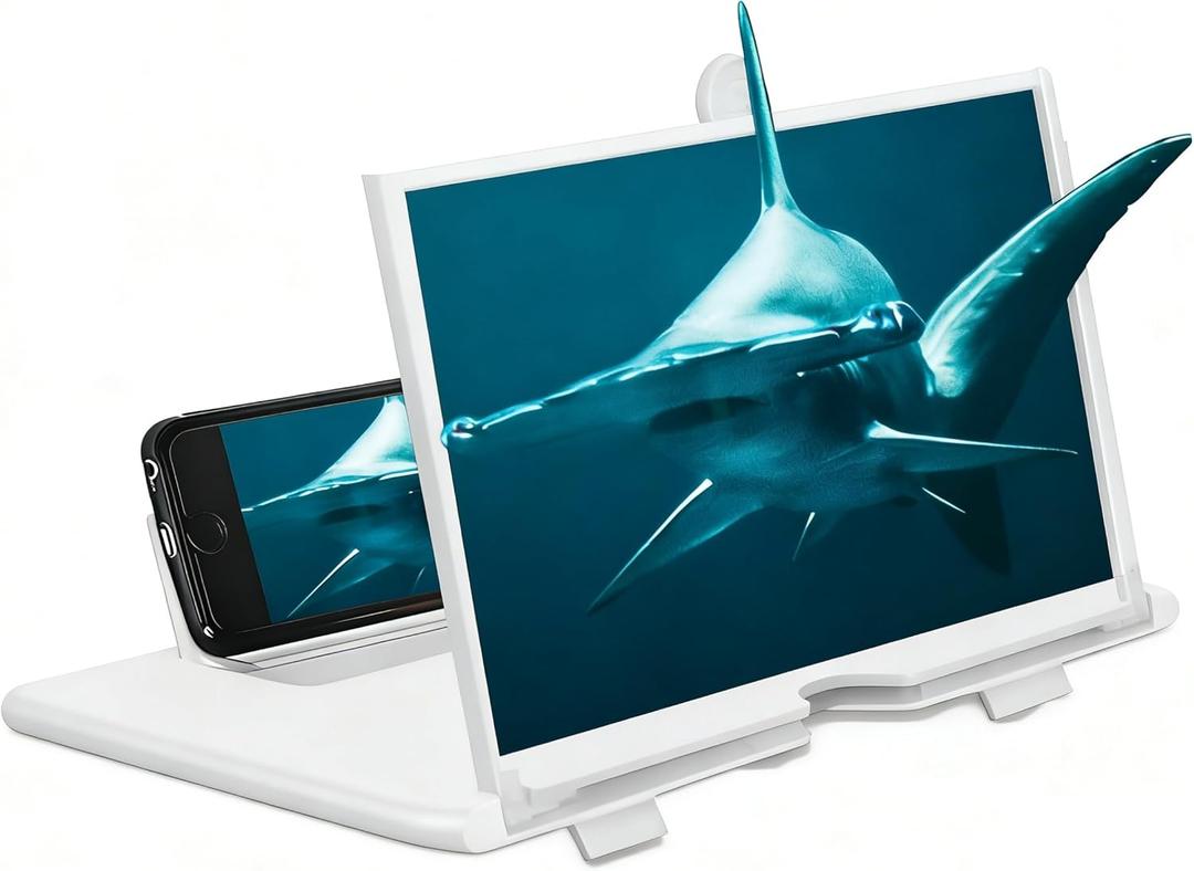 10-inch Phone Screen Magnifier, 3D HD Mobile Projector Screen for Movies & Videos, Foldable Phone Stand with Screen Amplifier, Compatible with All Smartphones (White)