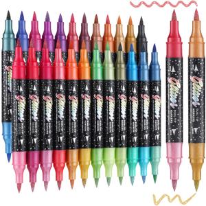 48 Colors Glitter Markers Pens Dual Tip 24 Pack Glitter Brush Markers Professional Glitter Paint Pens Set Sparkle Pen for Coloring, Journals, Planners, Scrapbooking & Card Making