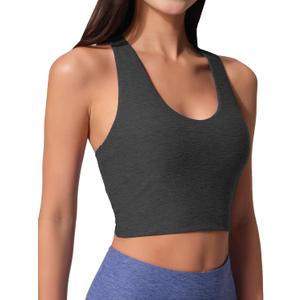 Womens Sleeveless Crop Tops Scoop Neck Racerback Sports Tank top Athletic Yoga Workout Tops Built in Shelf Bras Padded, Size M