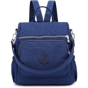 MINTEGRA Women Shoulder Backpack Multi-Pocket Nylon Purse Large Capacity Waterproof Casual Daypack (Dark Blue)