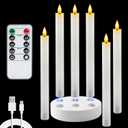 Homemory Rechargeable Flameless Taper Candles, Real Waxy LED Candlesticks Flickering, Battery Operated Candles with Remote Timer, 9.6 Inches for Home Wedding Christmas Decor, 6 Pcs, White