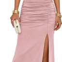 MEROKEETY Women's Wedding Guest Dress Summer Sleeveless Halter Backless Slit Ruched Beach Cocktail Formal Maxi Dresses S
