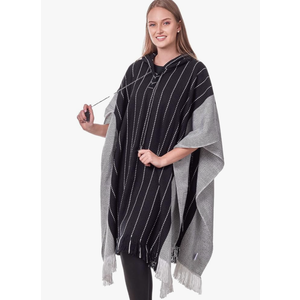 Alpaca Cape Poncho for Women - Black and White Knitted Shawl, One Size Alpaca Cape Poncho for Women - Black and White Knitted Shawl, One Size
