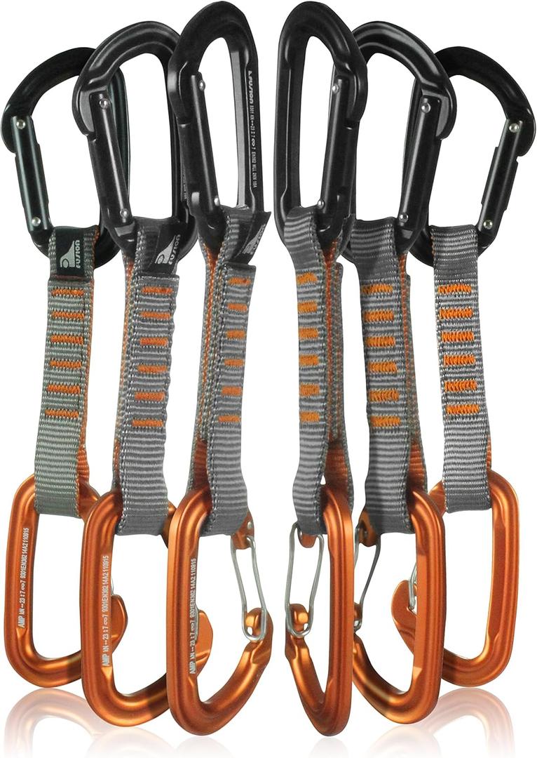 Quickdraw Set with Wire Gate Carabiner, 6-Pack, 11cm, Orange/Black