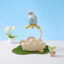 Wooden Bird Perch Stand Rocker with Cotton Rope - Enrichment Interactive Spinning Swing Perch for Cockatiels Conures Lovebirds Parrotlets Budgies - Yellow