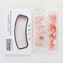 Gold Flower Press on Nails, Almond Shape Fake Nails, French Tip False Nails with 3D Jelly Floral Designs, Medium Lenght Pearl Charm Acrylic Nails, Glossy Pink Full Cover Glue on Nails
