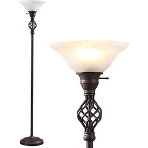 Torchiere Floor Lamp for Living Room, LED Standing Reading Light for Bedroom with Glass Shade for Living Room Corner Bedroom Home Office, Bulbs Included (Red Brown, Glass 1 Head)