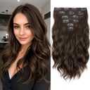 KooKaStyle Short Hair Extensions 6PCS 14 Inch Wavy Curly Hairpieces Synthetic Soft Lace Weft Clip in Hair Extensions-Chestnut Brown for Women