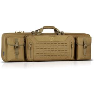 Savior Equipment Urban Warfare Tactical Double Long Gun Bag Case Backpack w/ Pistol Handgun Case, 46 Inch Flat Dark Earth Tan