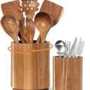 KINGSOW Utensil Holder for Kitchen Countertop: 360 Rotating Wooden Utensil Crocks - Farmhouse Cooking Spoons Organizer
