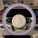 Nappa Leather Purple D Shape Steering Wheel Cover, Advanced Microfiber Leather Non-Slip Breathable Fabric, Warm in Winter and Cool in Summer, Universal 15 inch