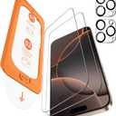 OMOTON 2+2 Pack Matte Glass Screen Protector for iPhone 16 Pro Max, [Auto-alignment, auto-dust removal], Anti-Glare & Anti-Fingerprint Case Friendly Tempered Glass Film, Bubble Free, Smooth as Silk