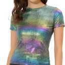 Allegra K Women's 80s Disco Outfit Party Club Sparkly Rainbow Metallic Top (Green), XS